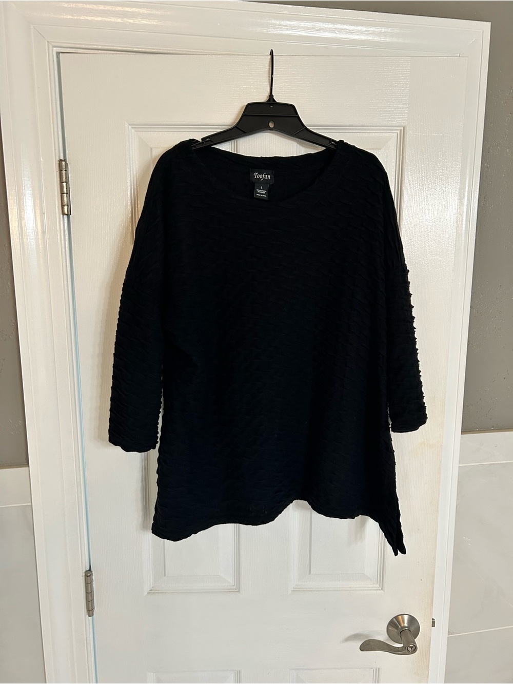 Relaxed Black Textured Tunic Top by Taftan